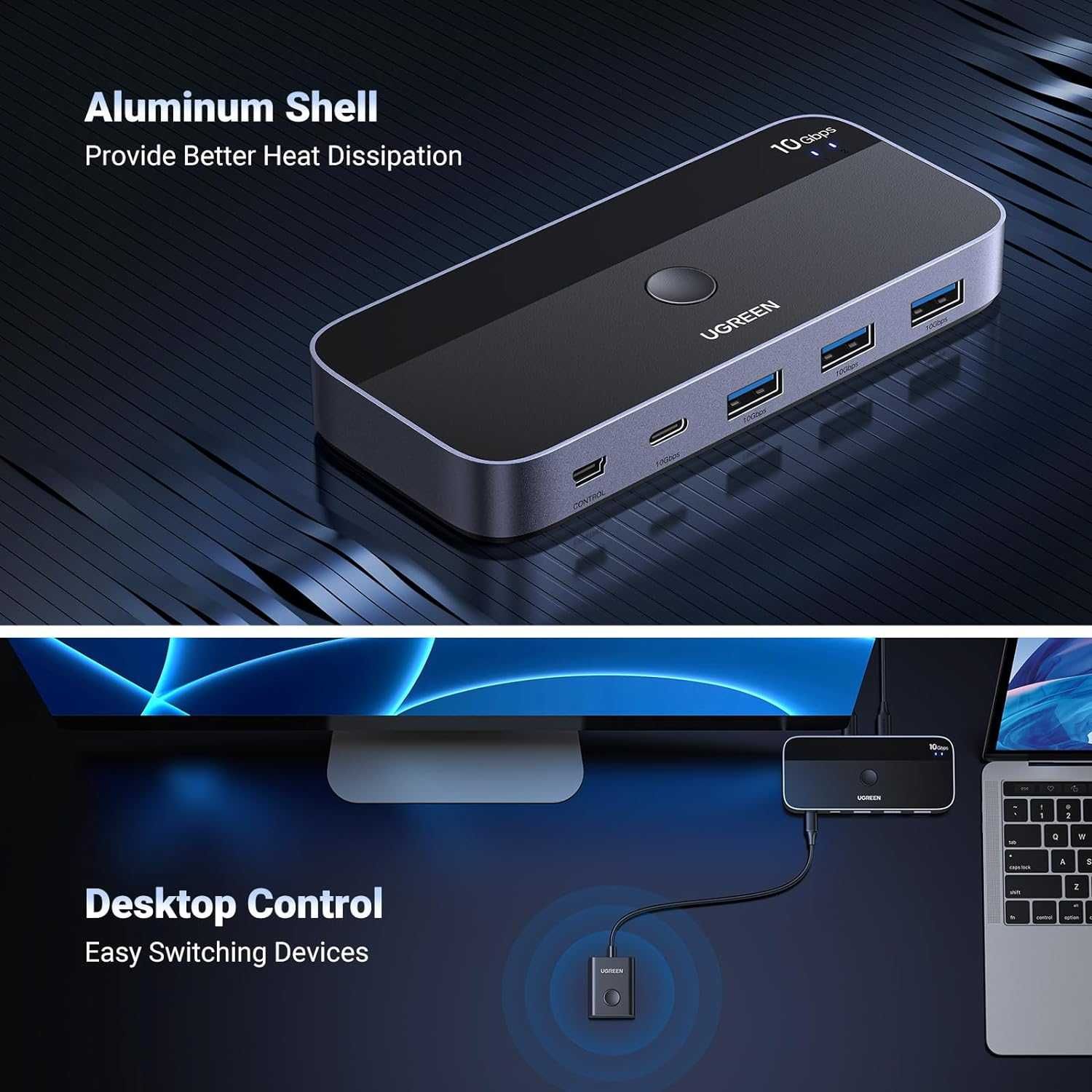 KVM USB Переключатель на 2 ПК Ноутбука Switch USB 3.2 10gb Ugreen Хаб