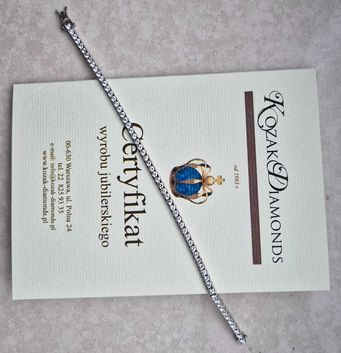 Bransoletka tenisówka białe złoto, Brylanty 61szt., 18cm, 11gr
