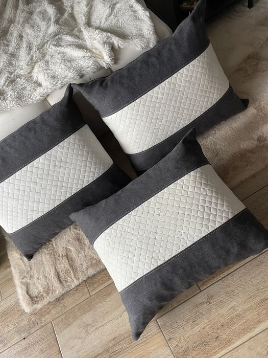 Komplet duzych poduszek szaro-kremowych do sofy kanapy poduszki 50x60