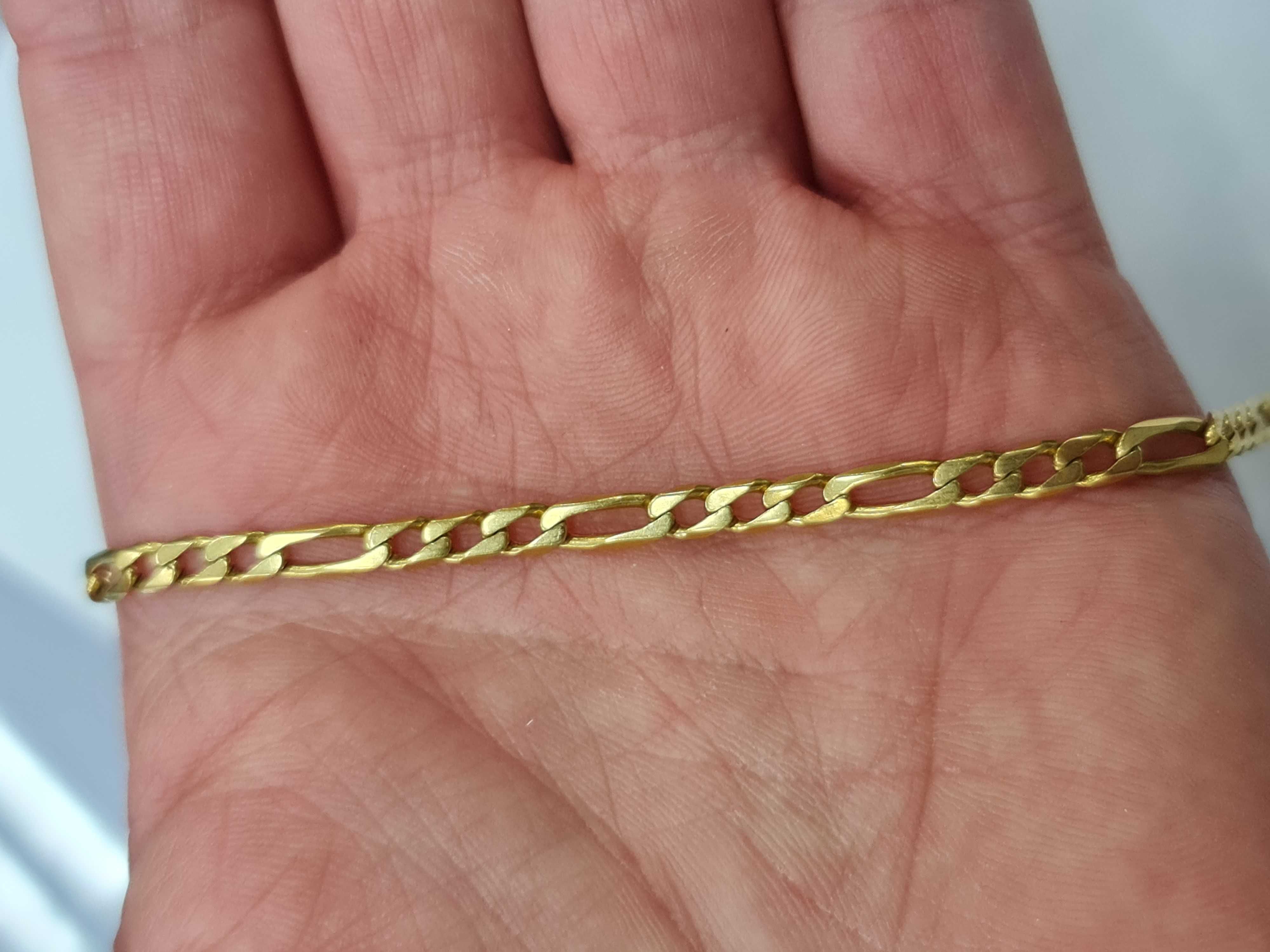 Złota bransoletka męska/ Figaro/ 750/ 7.38 gram/ 22cm/ Pełna/ Mocna