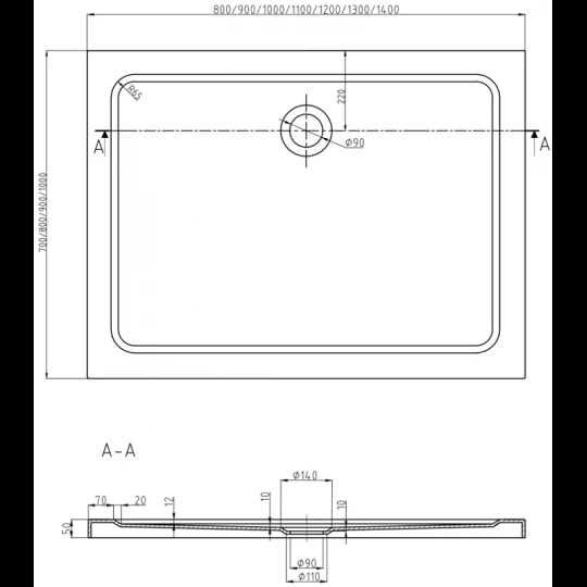 Brodzik prostokątny slim 120 x 90 cm, Mexen Flat biały syfon czarny