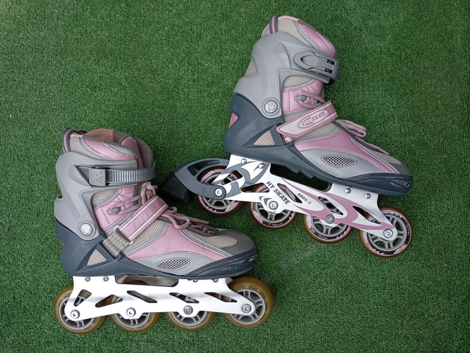 Rolki damskie Hy Skate rozm.40, wkładka 26cm różowe, szare