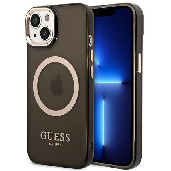 Etui na iPhone 14 6,1" Guess Gold Outline czarne z Magsafe