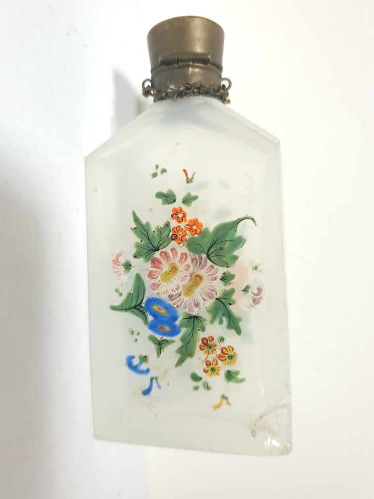 Lindo antigo frasco de perfume francês em vidro pintado à mão
