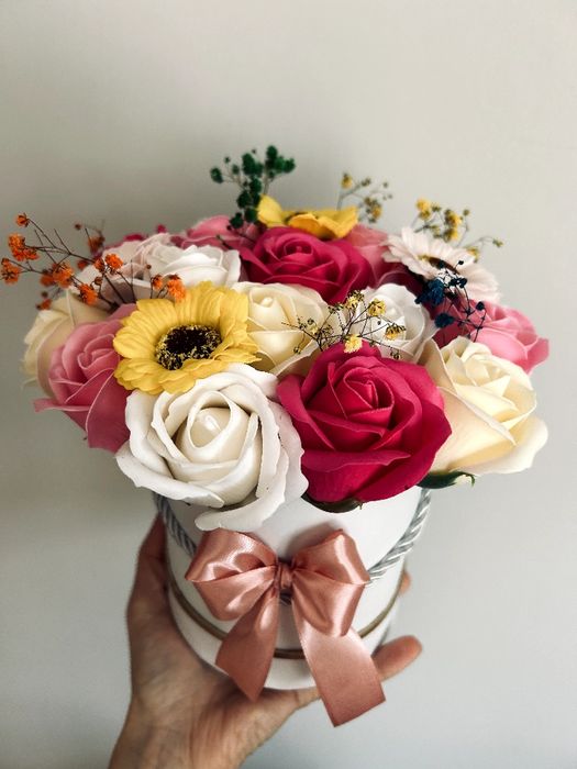 Kwiaty dla Nauczyciela bukiet mydlany prezent flower box