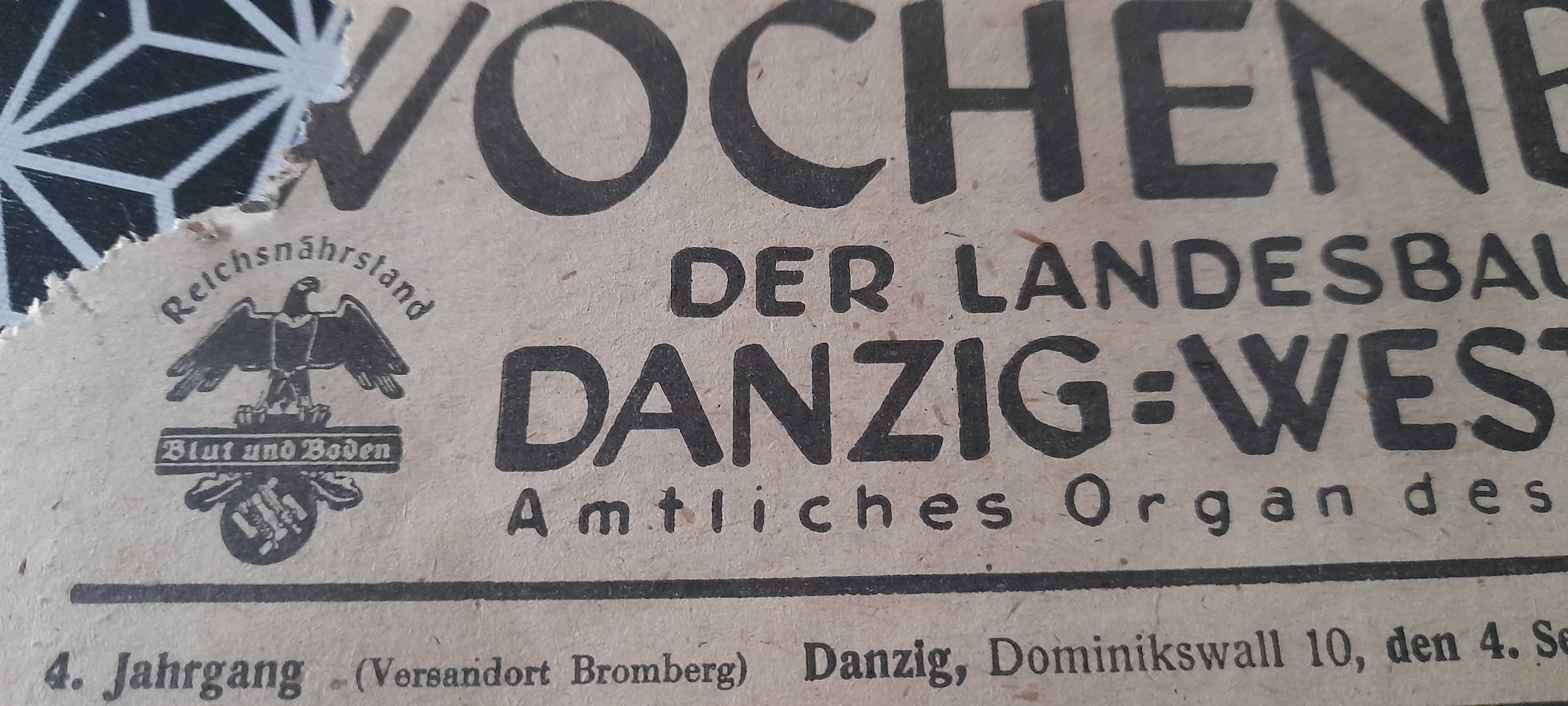 Niemcy faszystowska gazeta II WS, III rzesza 1943r Wochenblantt Danzig