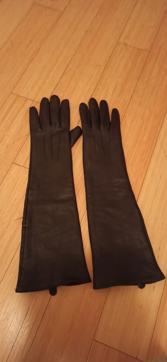 Czarne długie skorzane rękawiczki Kiomi
