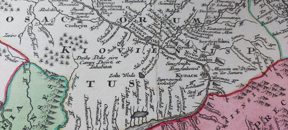 Карта Україна Козацька на карті Тартарії Матеуса Зойтера. 1740 р.
