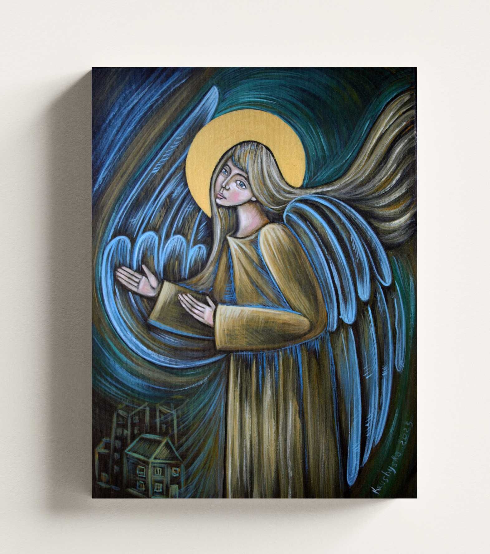 Obraz ręcznie malowany na plótnie Aniół Stróż