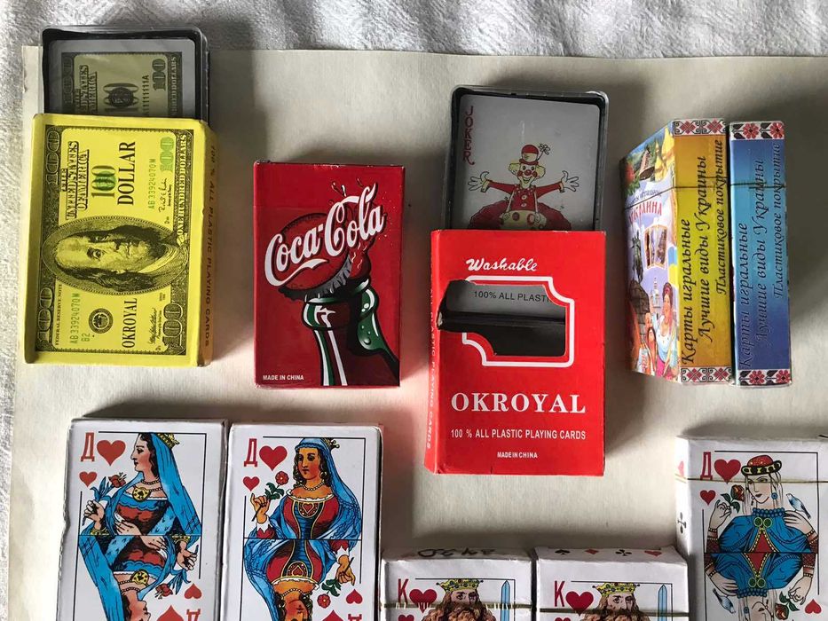 Карты игральные пластик. Козаки (Австрия), Доллар, Кока-кола, Украина.