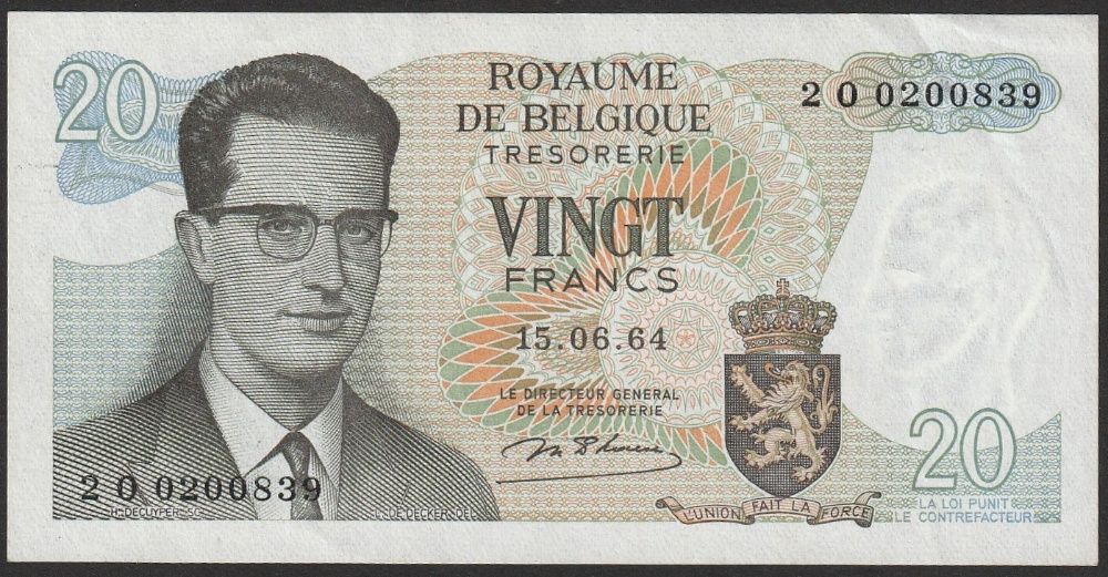 Belgia 20 franków 1964 - 2O - król Baldwin - stan 2