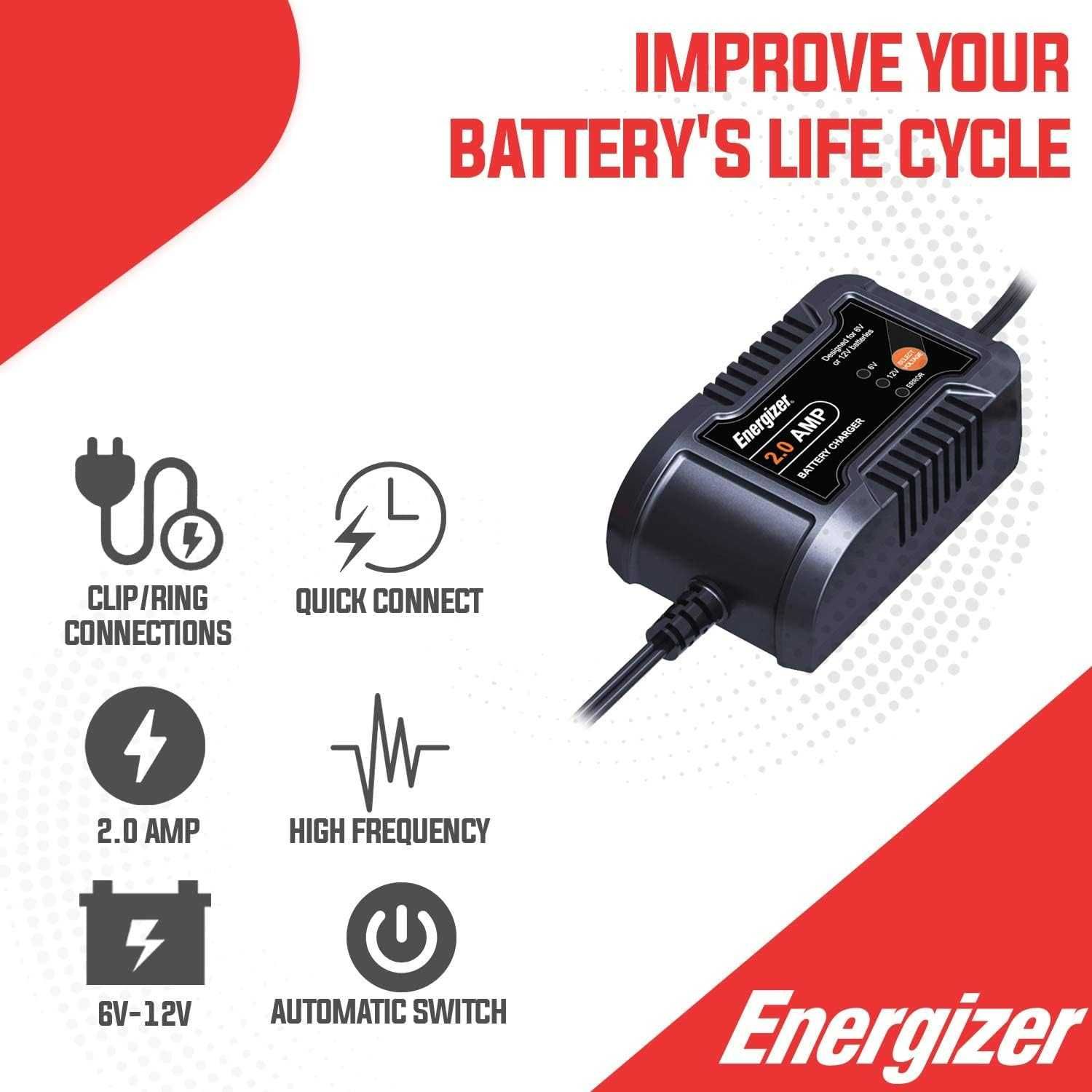 W pełni automatyczna  ładowarka Energizer 2 A akumulatorów 6 V i 12 V