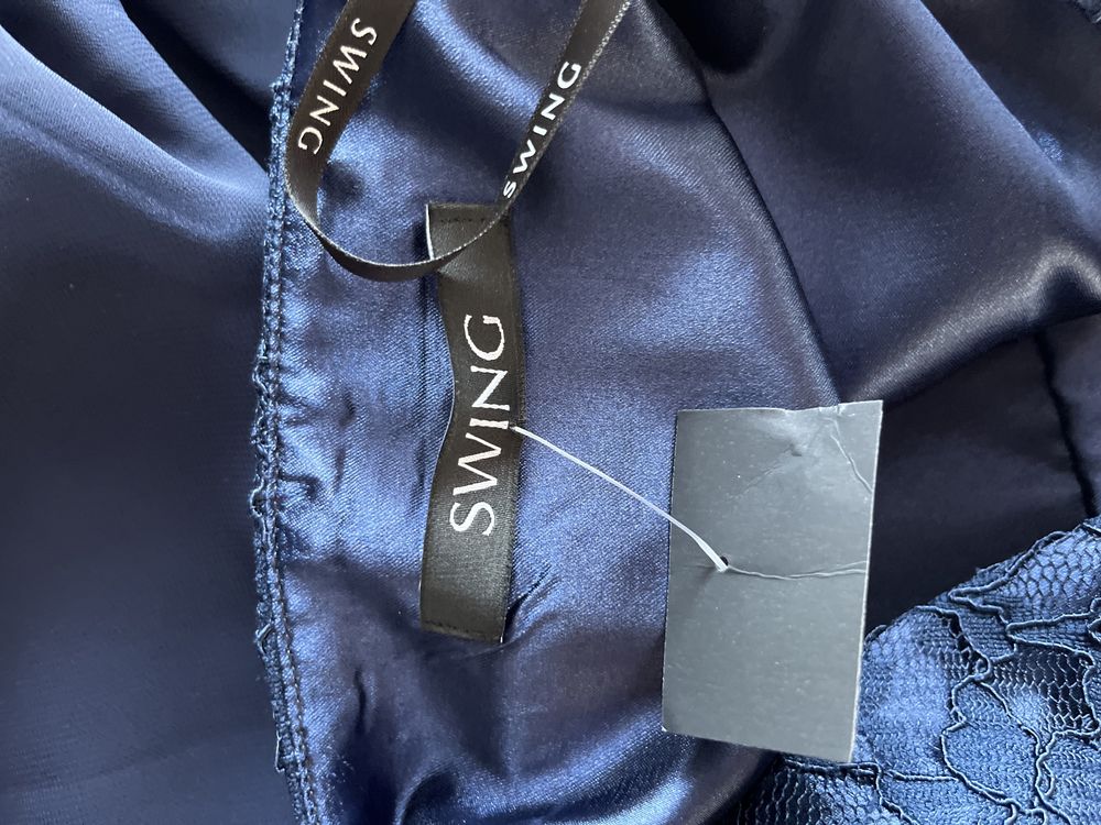 40 swing nowa elegancka granatowa sukienka koronka