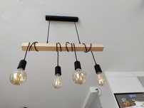 lampa wisząca z drewnianą belką, 4-pkt