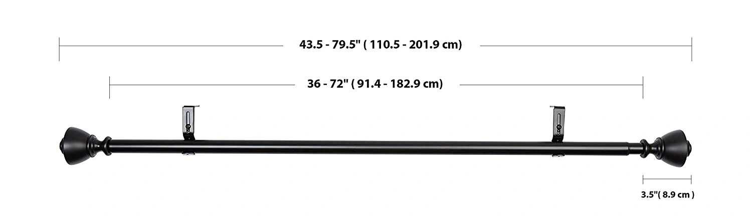 Karnisz pojedzyńczy czarny 110,5-201,9 cm