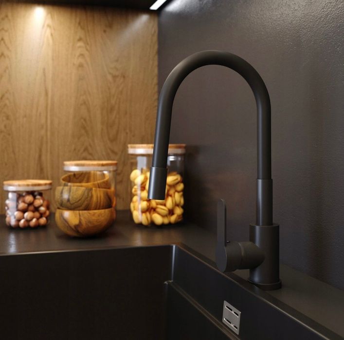 Bateria kuchenna czarna elastyczna wylewka kran czarny giętka
