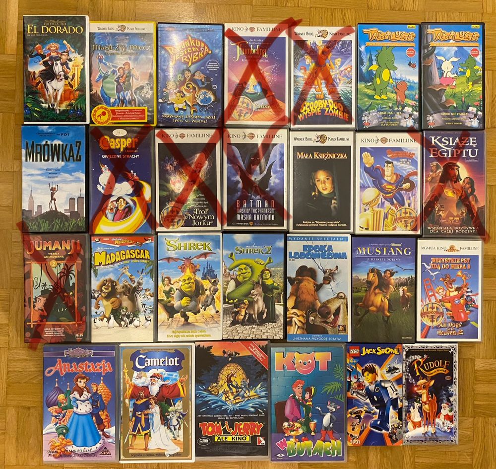 Oryginalne kasety VHS z bajkami PL - Dreamworks, Warnerbros i inni