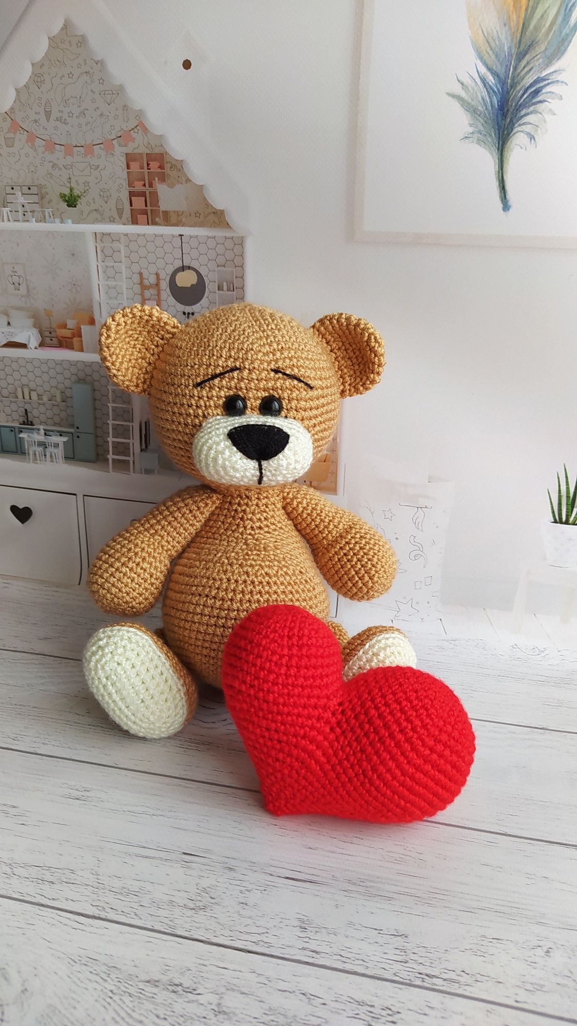 Мишка Тедди с сердцем, вязаные игрушки, handmade,подарок,ручная работа