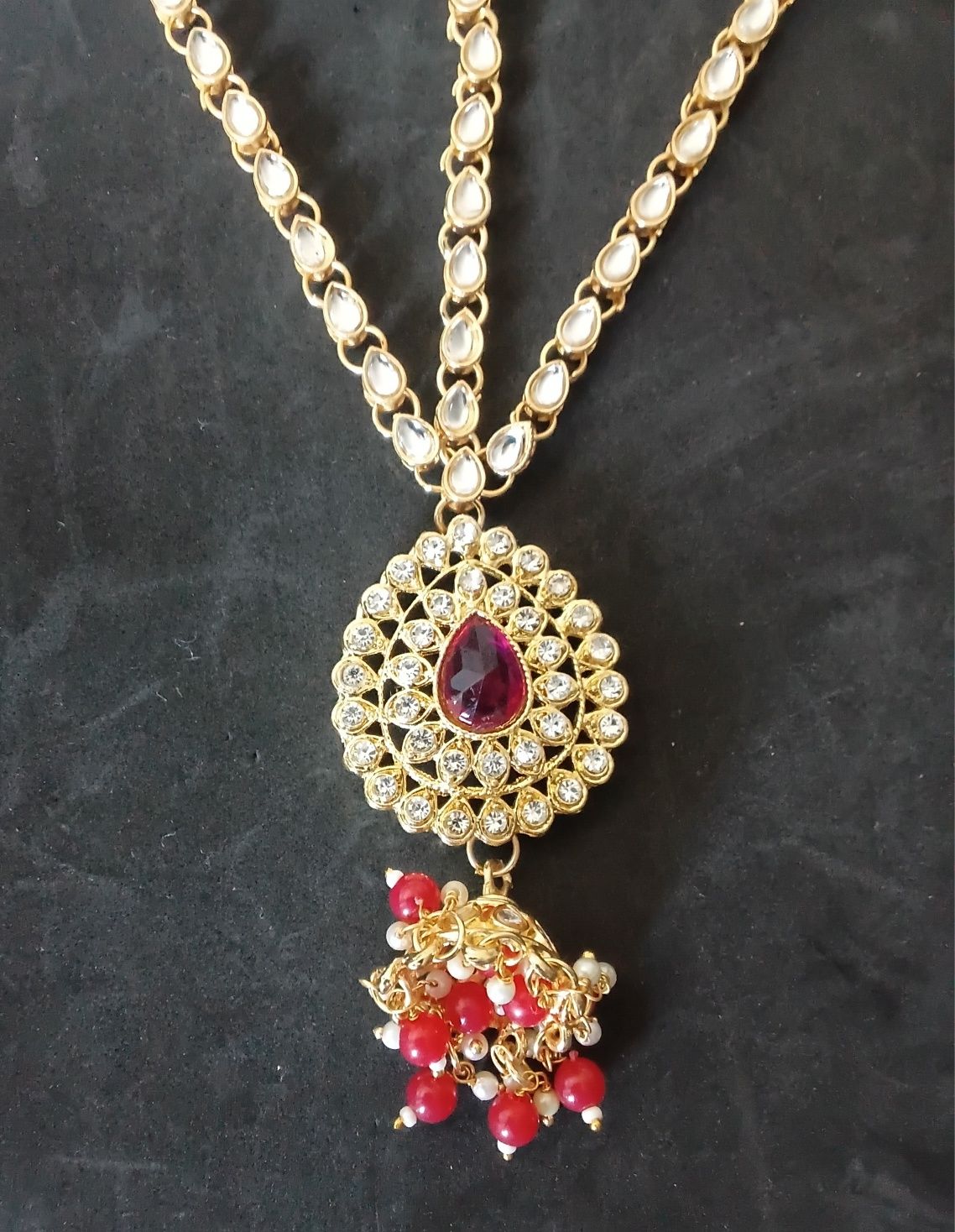 Maang Tikka Tradicional Indiana Folheado a Ouro 14 K