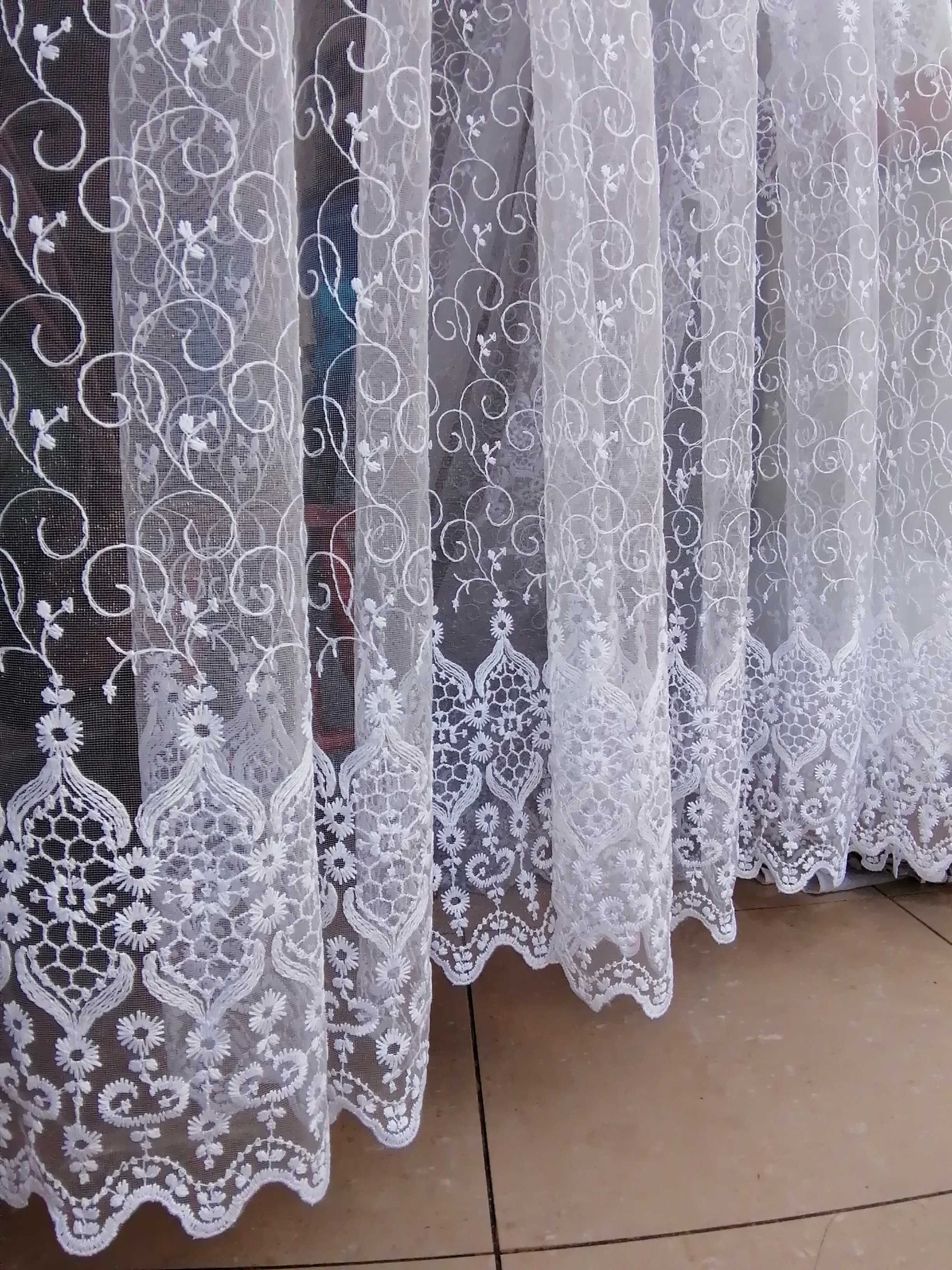 firanka z metra ORNAMENT wys 280 cm BIALA,haft,turecka