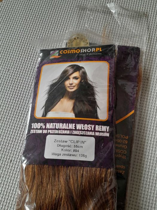 naturalne włosy długości 55 cm, 135 g, kolor 04 brązowy