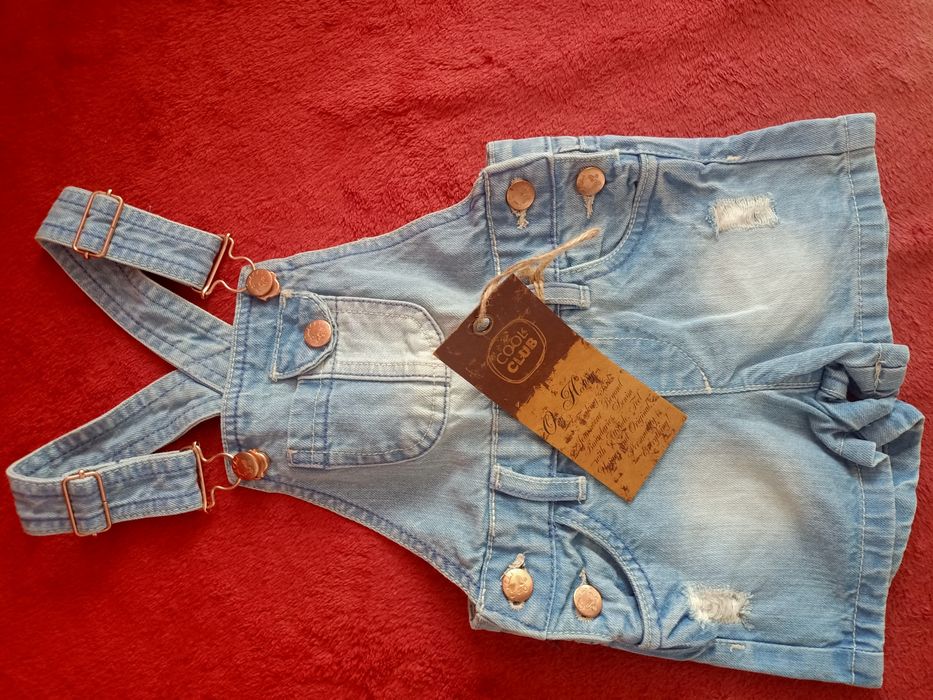 Spodenki jeansowe ogrodniczki Cool Club, roz.92, Nowe z metką!