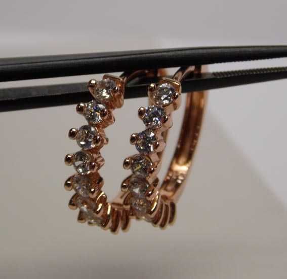 Kolczyki koła z cyrkoniami 1,95 cm. 3,9 mm. srebro złocone różowym zło