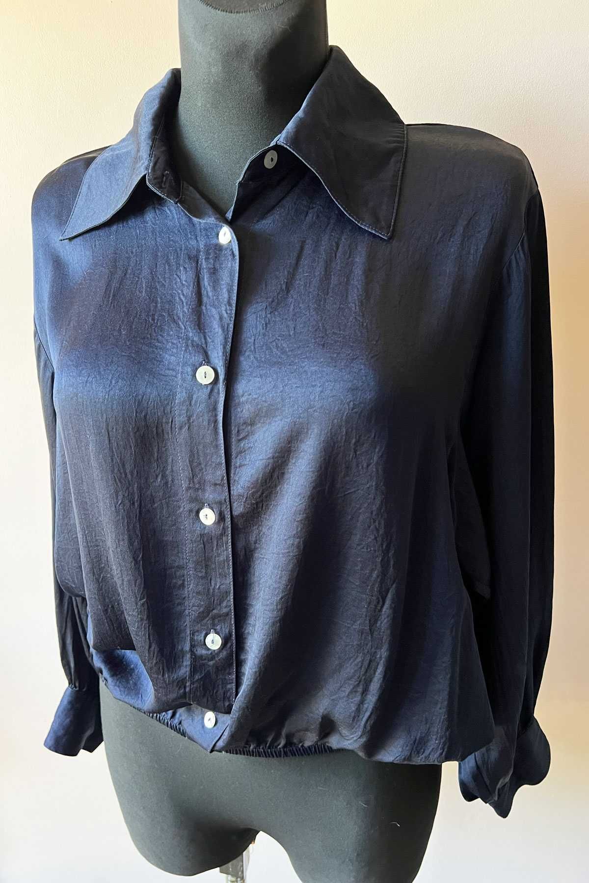 American Vintage granatowa koszula bluzka długi rękaw 100% acetat M/L