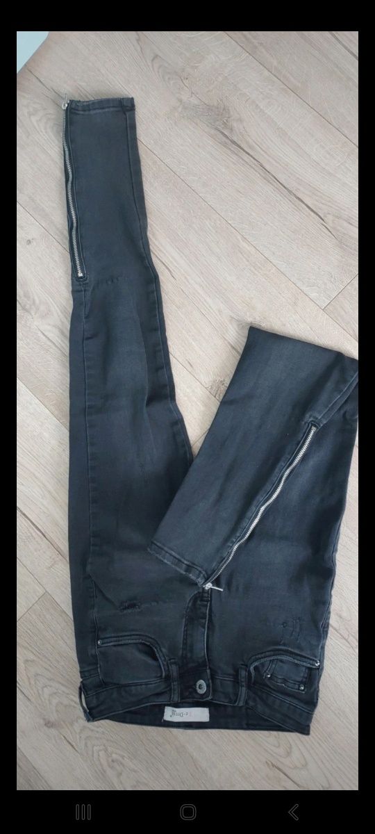 Jeansy skinny z zamkiem xs szare