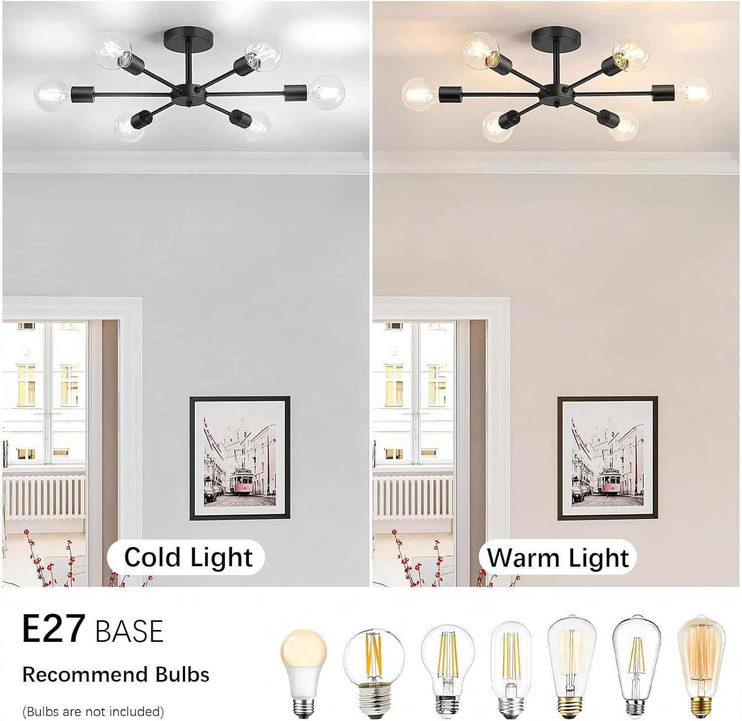 ZTWLEED  lampa sufitowa, 6 czarnych  E27