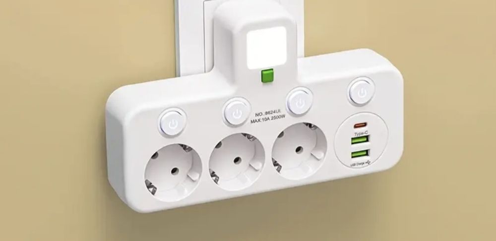 Trójnik gniazdo usb lampka listwa