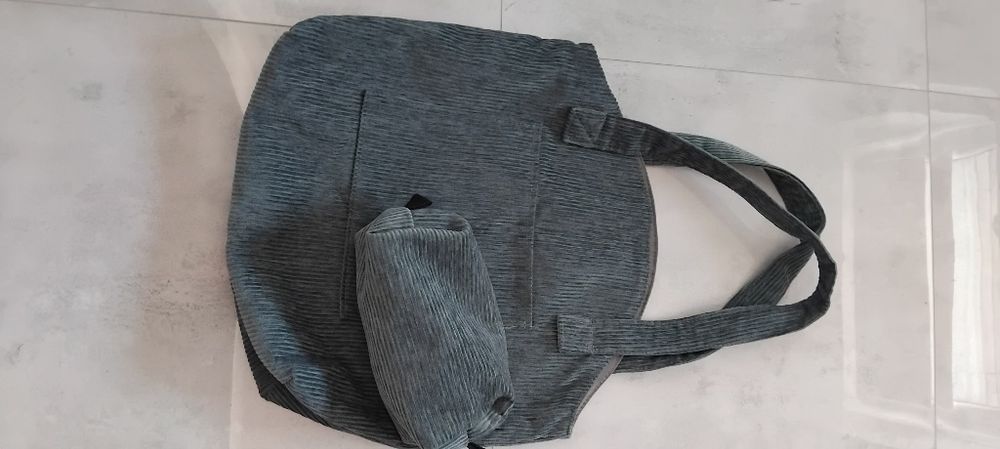 Duża torba z kosmetyczką komplet sztruks morski kolor