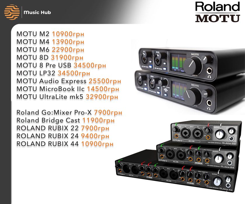 Нові MOTU M 2 4 6 LP 32 8 pre ROLAND RUBIX 22 24 44 bridge cast 8d
