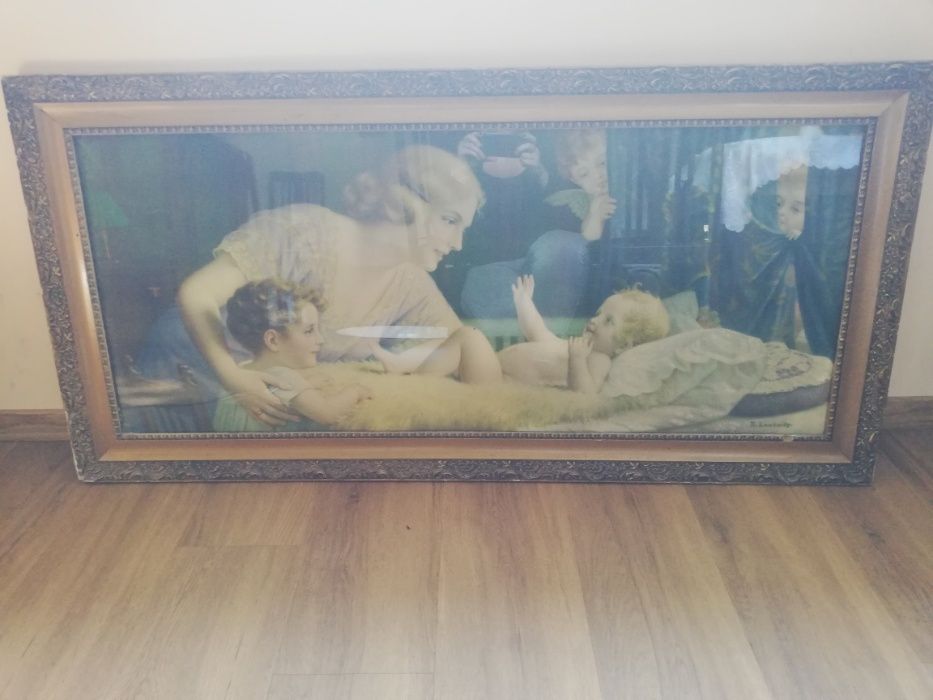 Obraz oleodruk Macierzyństwo Fr. Laubnitz w ozdobnej ramie 135x65  cm