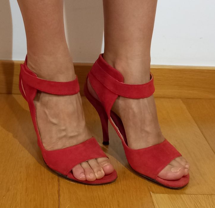 Sandálias vermelhas Fátima Lopes, "pele de pêssego", tam 38 grande