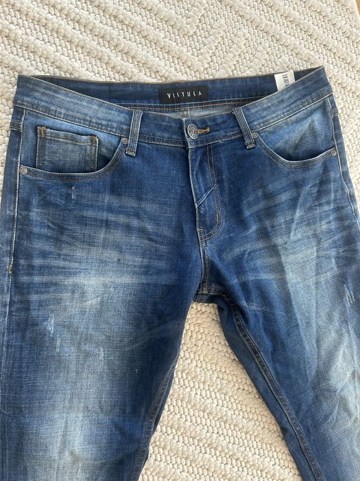 Jeansy męskie Vistula granatowe klasyczne dżinsy slim fit skinny