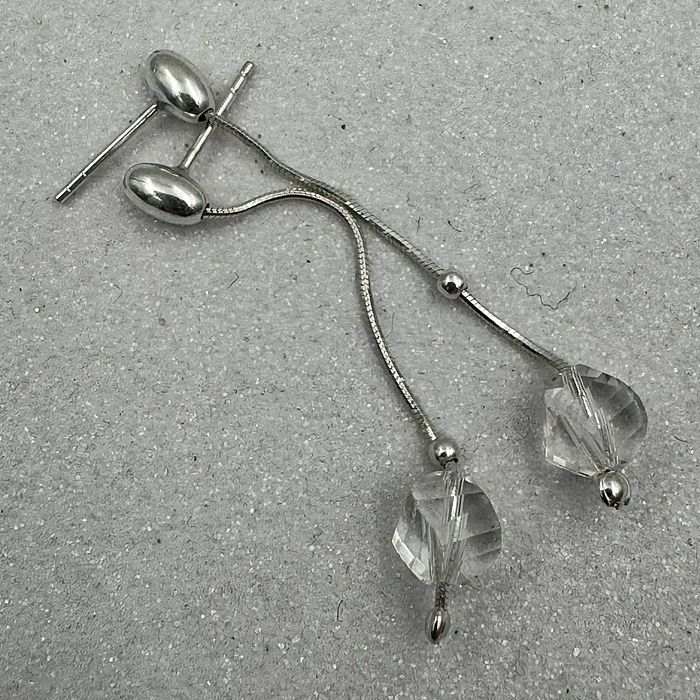 Długie eleganckie SREBRNE Kolczyki Wiszące z kryształkami p925 NOWE!