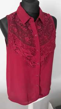 H&M elegancka bluzeczka z koronkową wstawką bordo r. 36