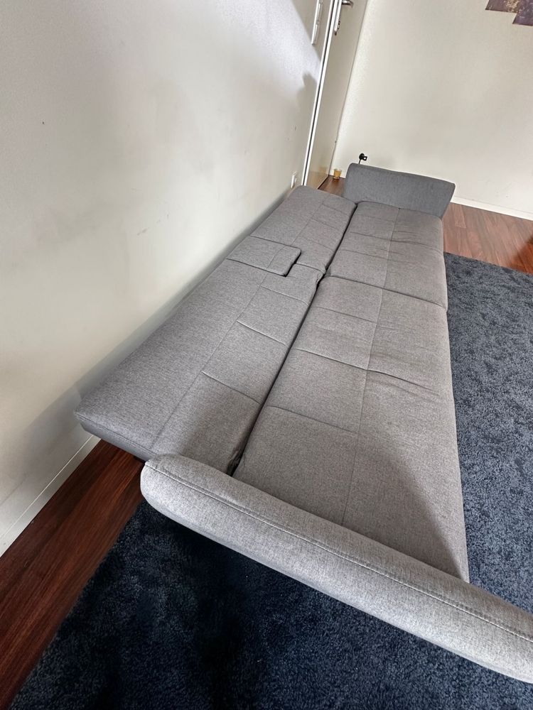 Sofá-Cama com Suportes para Copos Tecido Cinzento-Claro