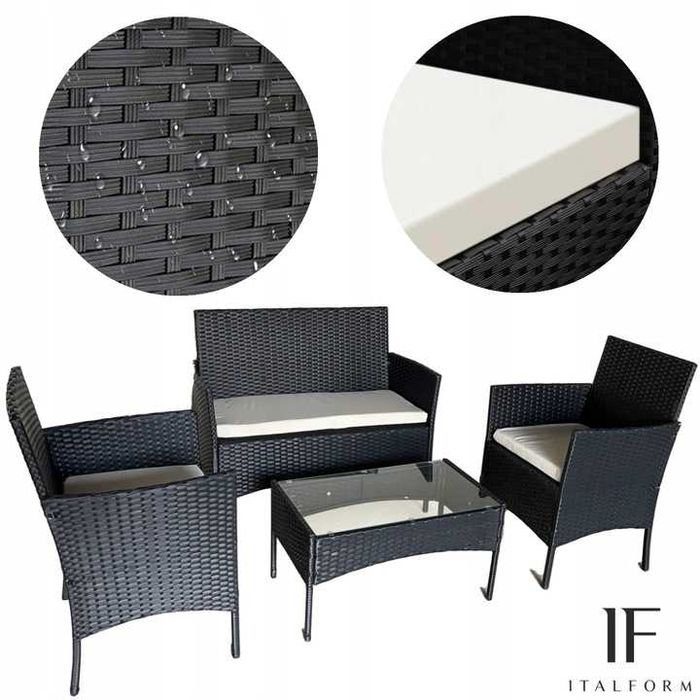 MEBLE OGRODOWE Zestaw Ze Stołem Czarny Ratan