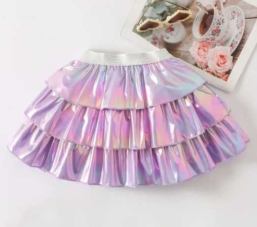 *_*Spódniczka dziewczęca fiolet holograficzna falbany, rozm7 lat, nowa