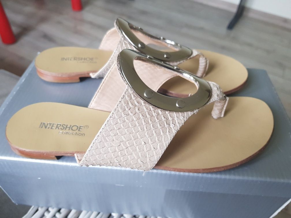 Klapki intershoe skora r. 36 raz założone