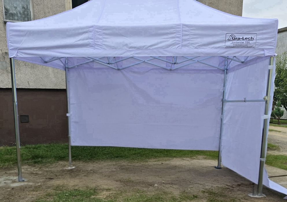 Namiot handlowy ekspresowy stalowy GRA-LECH 3x2 biały + dodatki