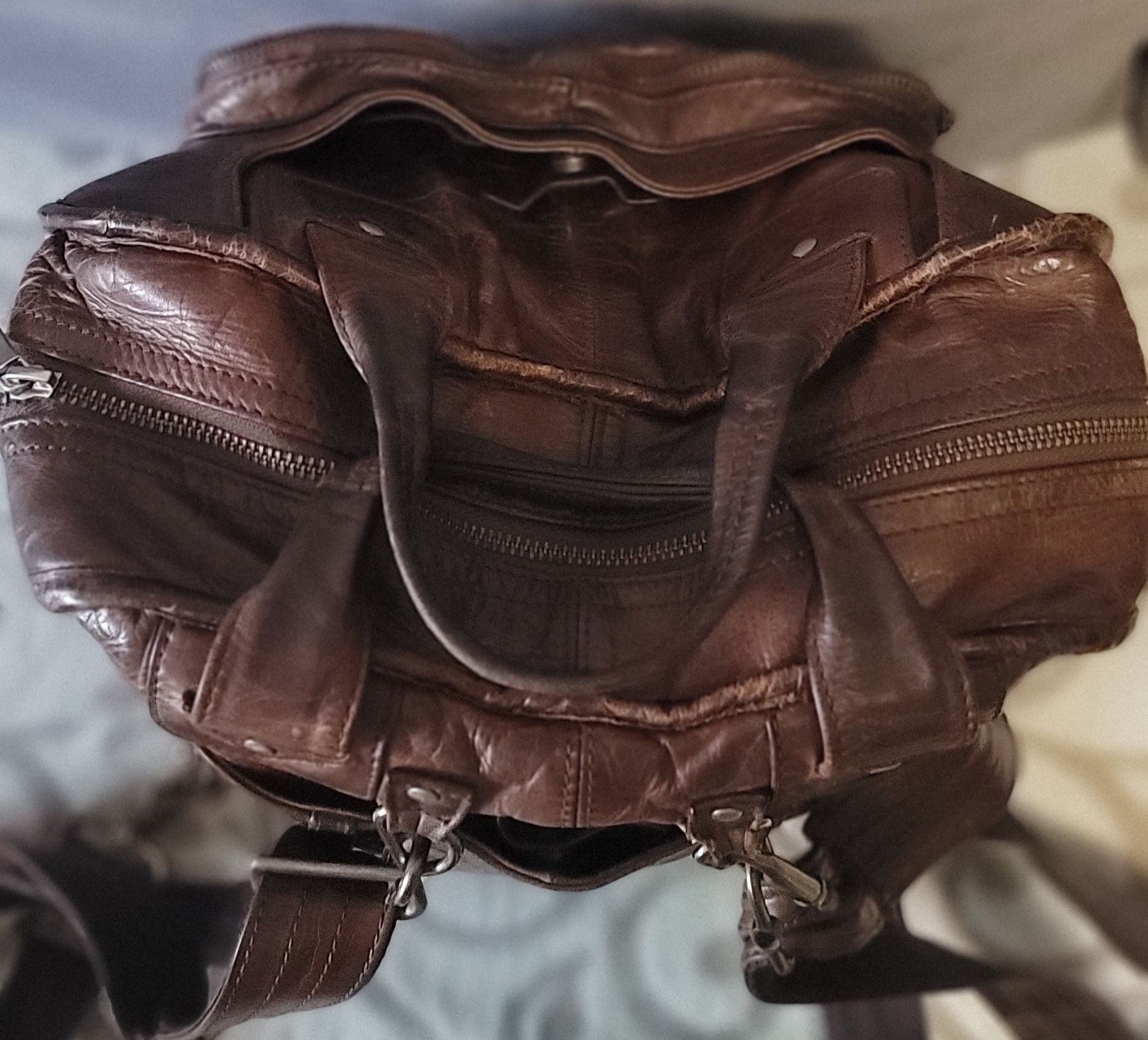 Кожаный сумка - рюкзак ретро Натур- кожа