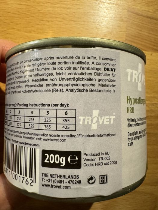 Karma weterynaryjna dla kota, Trovet Hypoallergenic HRD 4 x 200g