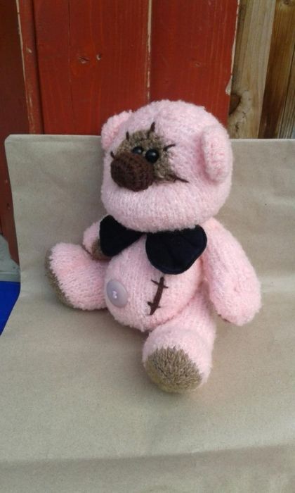 Медведь вязаный розовый игрушка медвежонок Fuzzy Moon