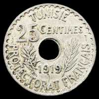 Moeda de 25 Cents - 1919 - Tunísia
