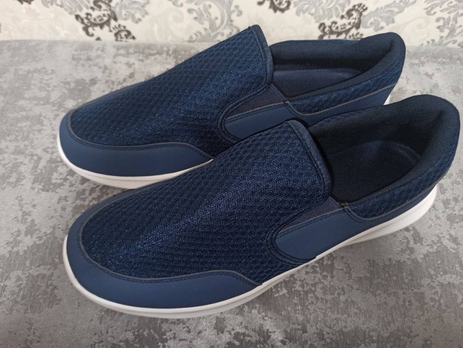 Мокасины синего цвета текстиль. размер 47