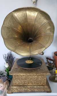 Gramofon ~ tuba ~ lata 70 ~ złoty ~ retro