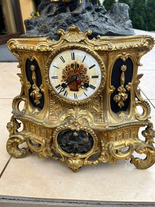 Zegar kominkowy brąz antyk XIXw Francja sygnowany 52cm prezent